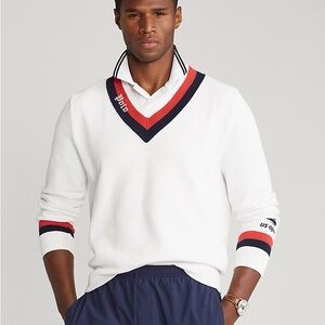 Polo by Ralph Lauren White V-Neck US Open Cricket Sweater